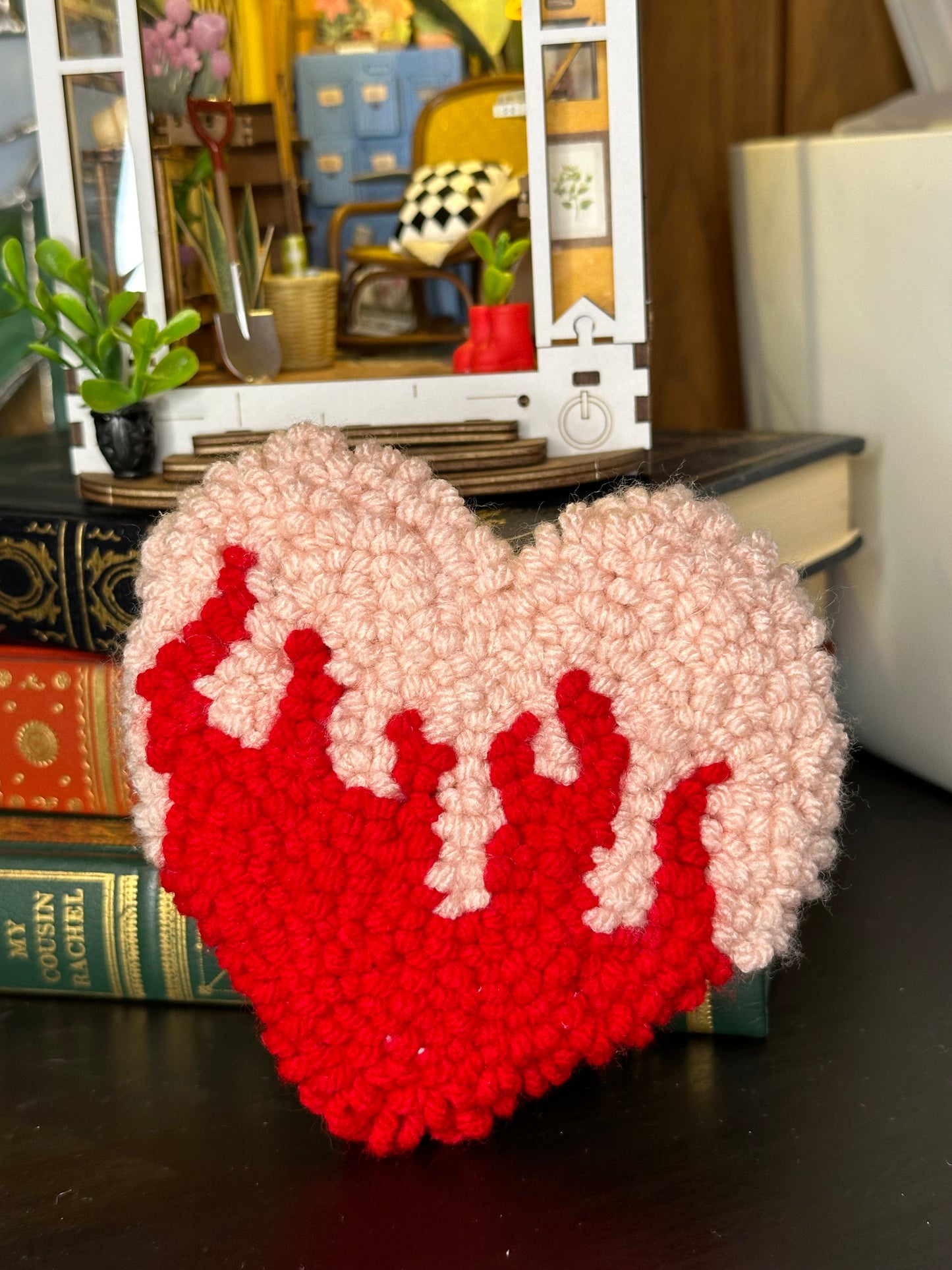 Heart With Flames Punch Needle Mug Rug Coaster