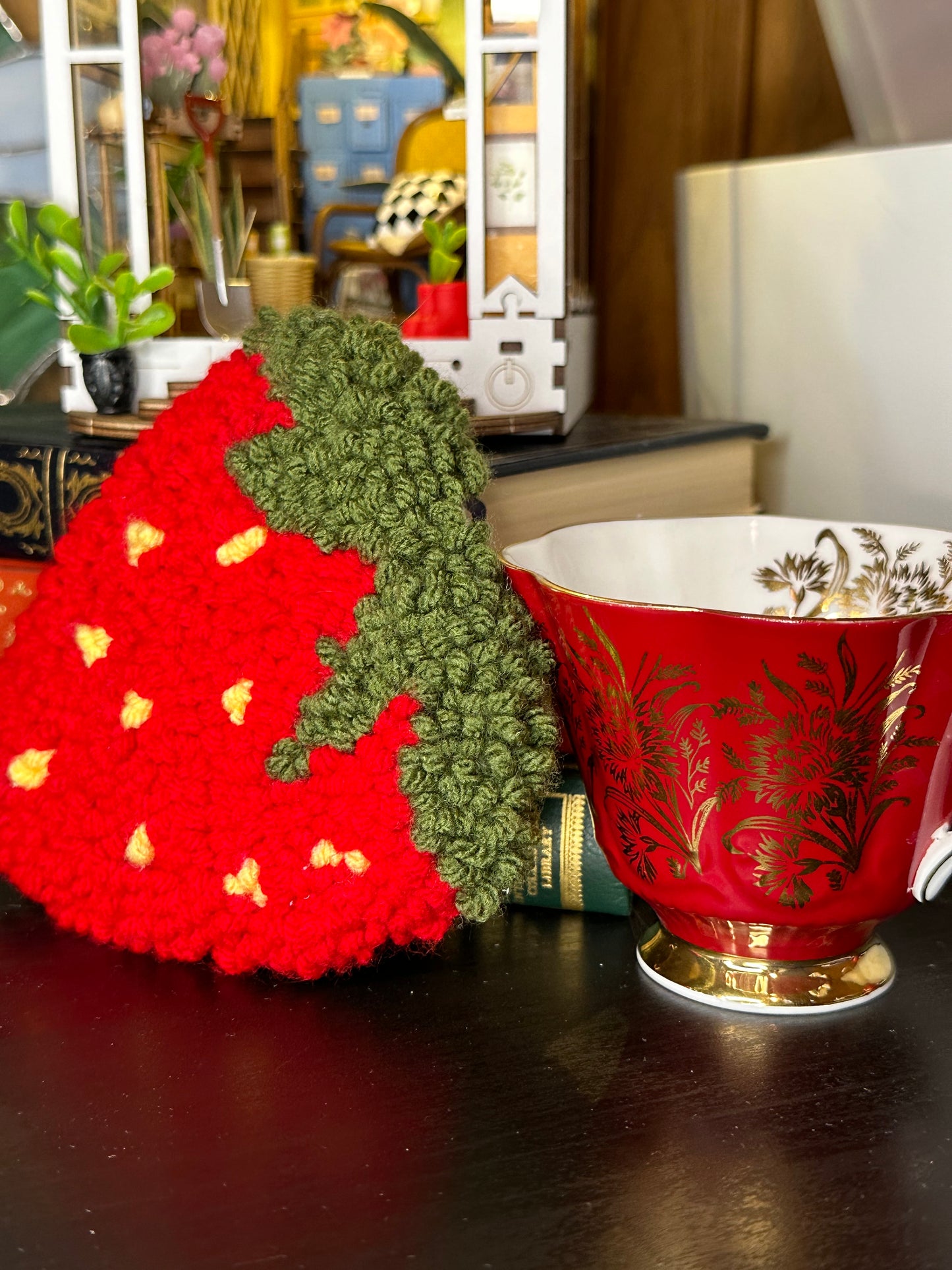 Strawberry Punch Needle Mug Rug Coaster