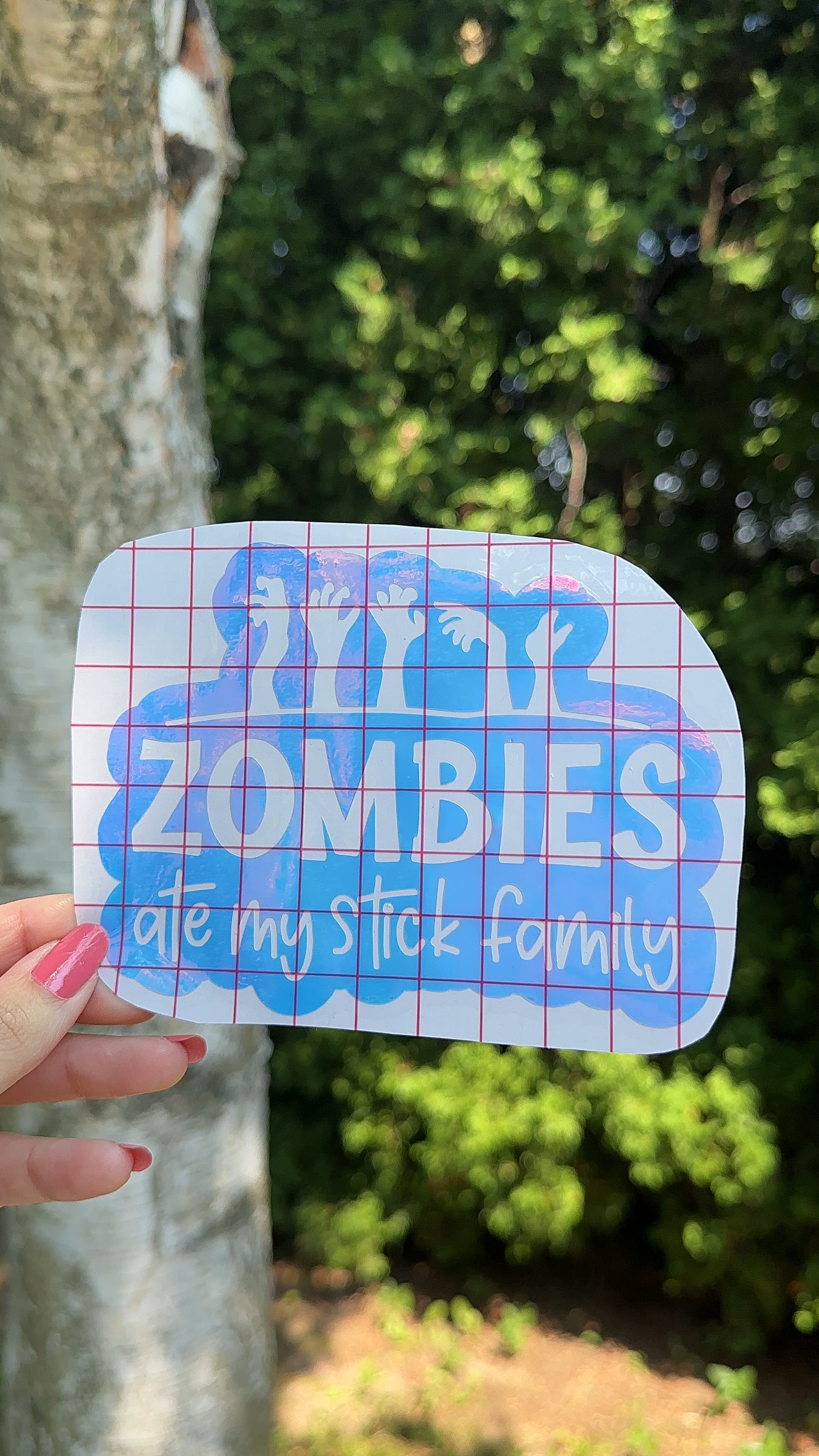 Zombies Ate My Stick Family Vinyl Car Decal, Humorous Post Apocalyptic Bumper Sticker