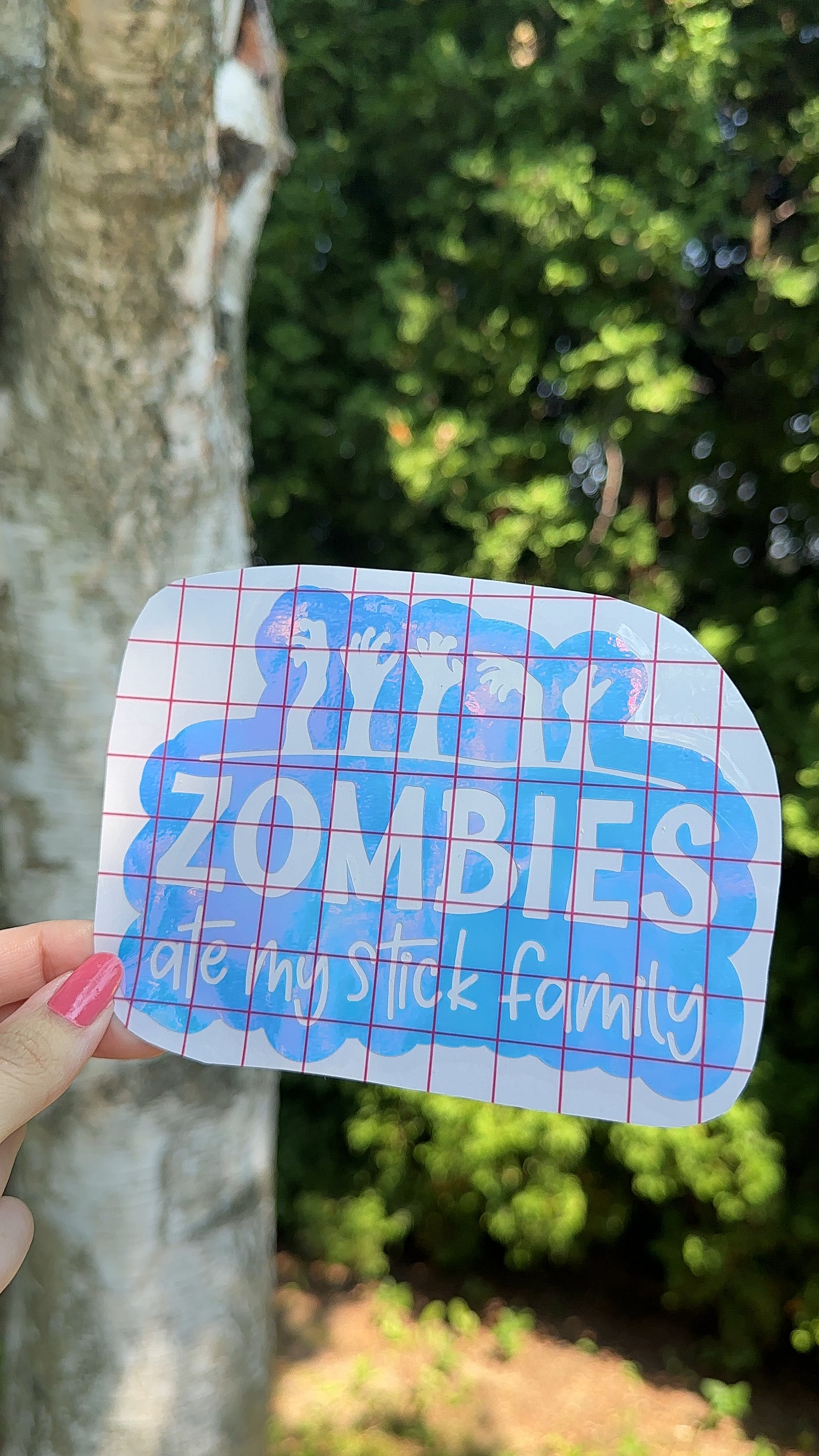 Zombies Ate My Stick Family Vinyl Car Decal, Humorous Post Apocalyptic Bumper Sticker