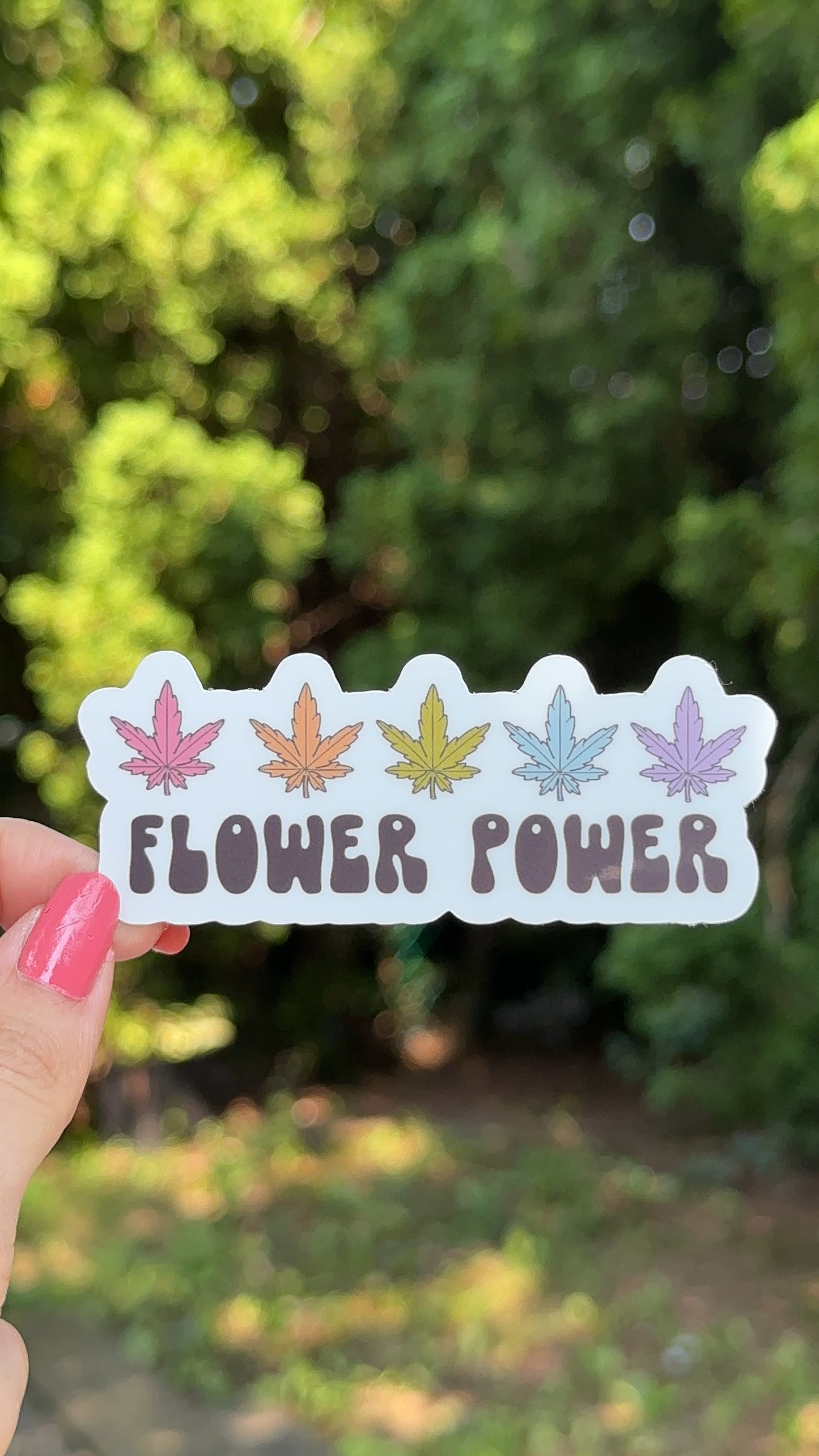 Retro Flower Power Cannabis Leaf Sticker, Colorful Boho Weed Sticker, Waterbottle Sticker